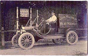 picture of Walterlin Meat Delivery Truck, c: 1917; shared by Shirley (Wandschneider) Walterlin