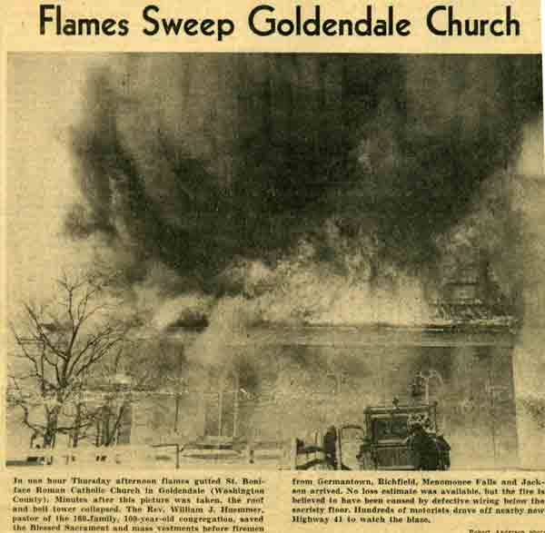 picture of St. Boniface Church Fire; Shared by Sister Helen Schulteis OSF-SSSF